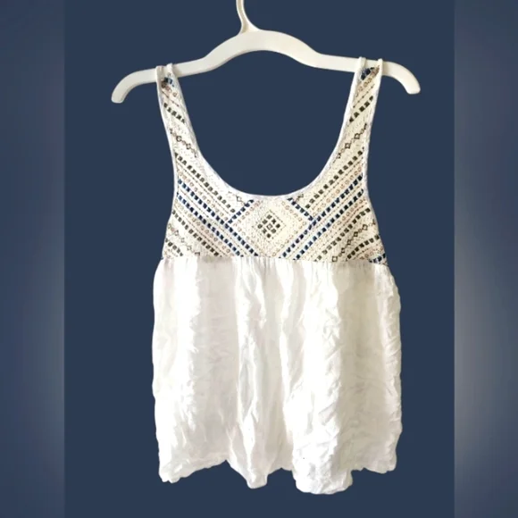 Aeropostale Tank Top Blouse Ivory/Embroidered - Picture 1 of 7